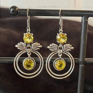 22ctw Faceted Natural Citrine Dangle Wing Earrings in 925 Sterling Silver 1.75”